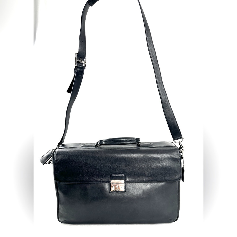 Coach Vintage Metro 5307 Black Leather Large Laptop Briefcase Bag Lock Keys